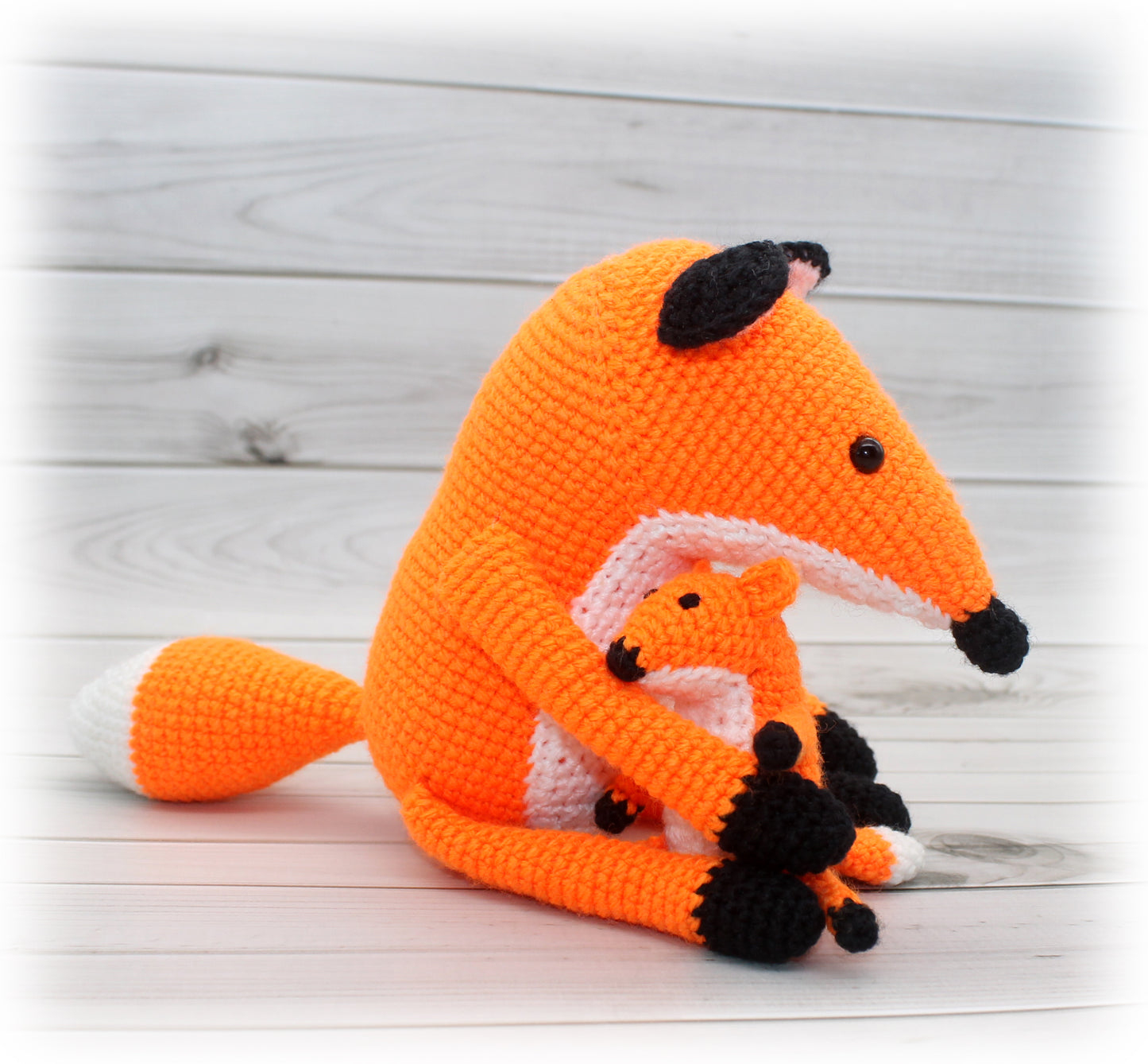 crochet fox mother with baby