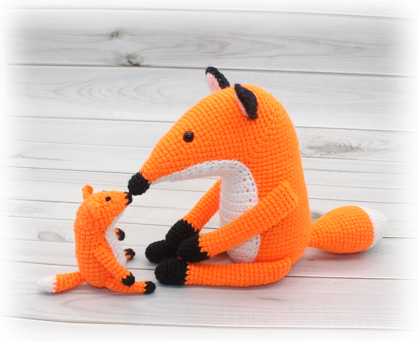 crochet fox mother with baby