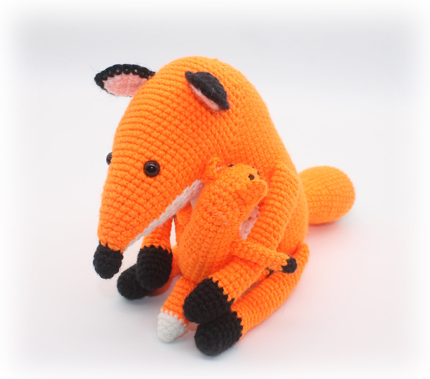 crochet fox mother with baby