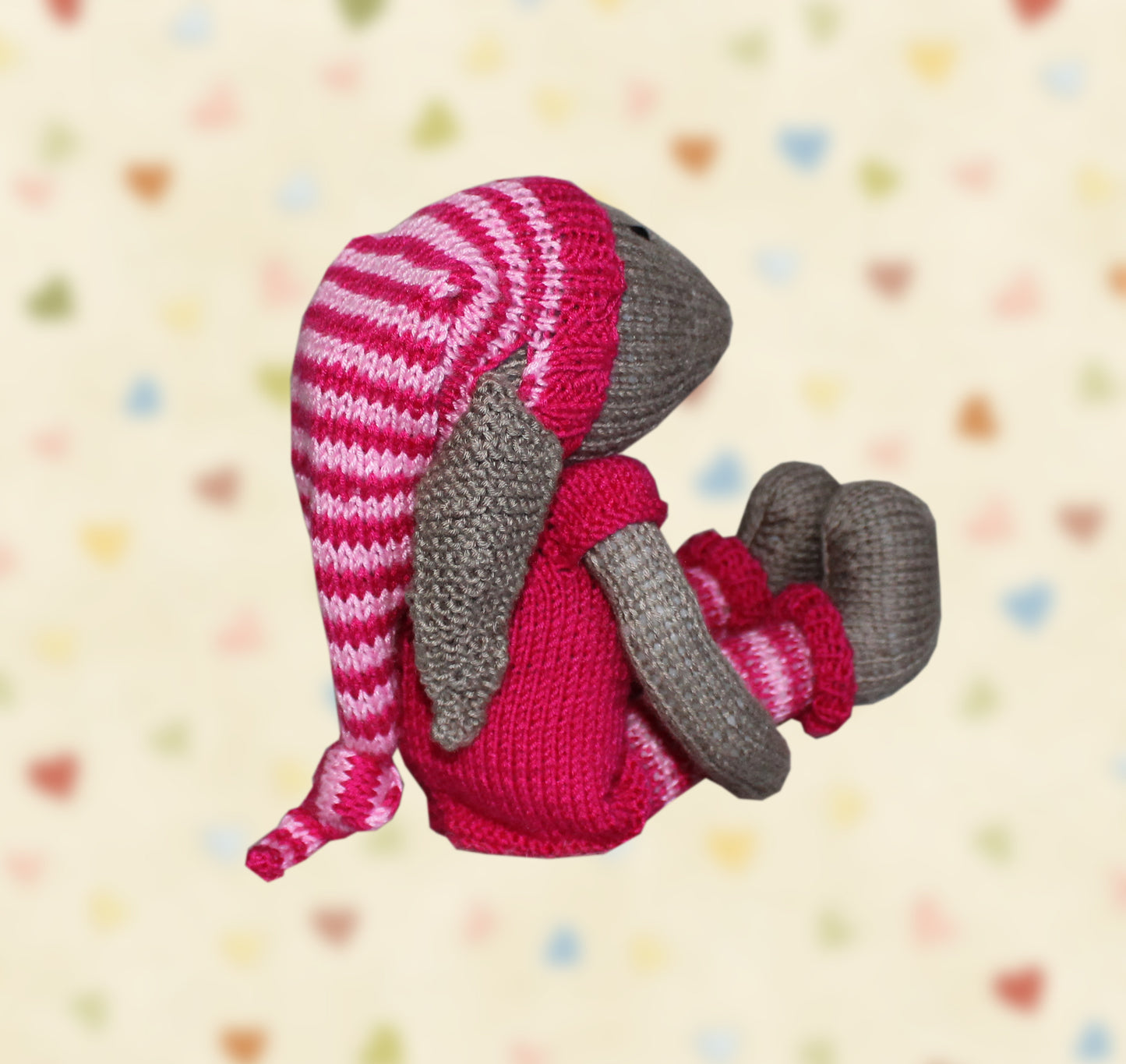 knitted bunny in pajamas