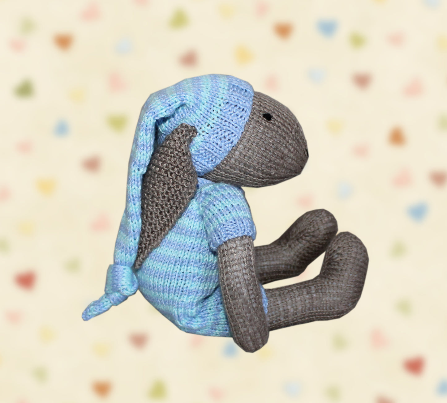 knitted bunny in pajamas