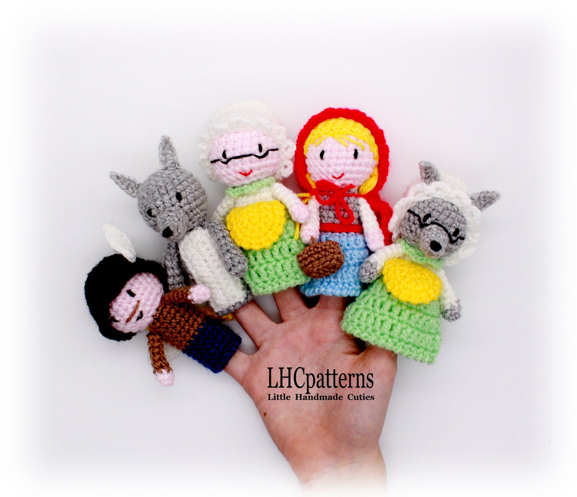 CROCHET PATTERN: Little Red Riding Hood Finger Puppets – LHCpatterns crochet-pattern-little-red-riding-hood-finger-puppets-lhcpatterns