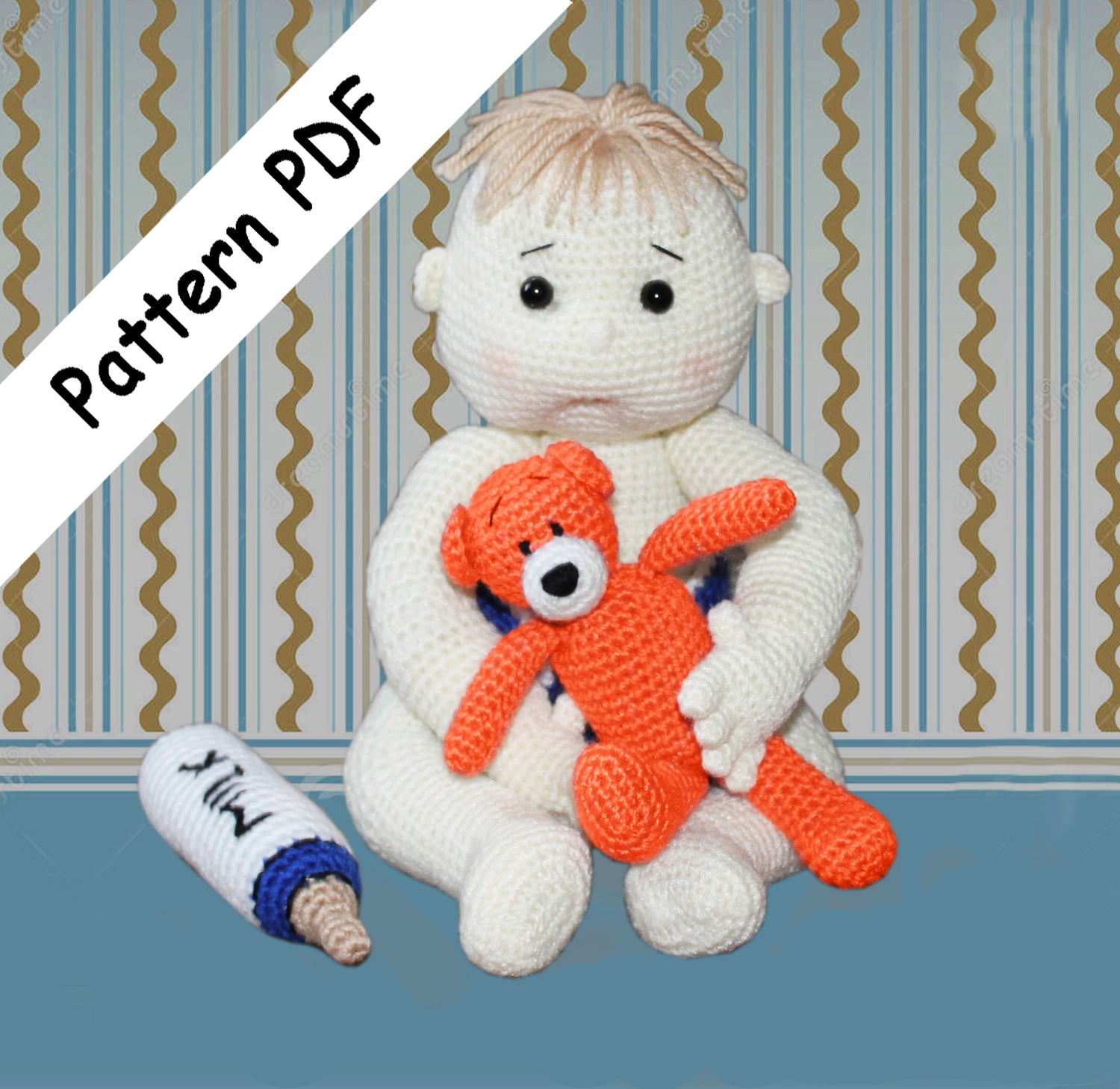 CROCHET PATTERN: Baby Ollie Doll with its Bear Toy